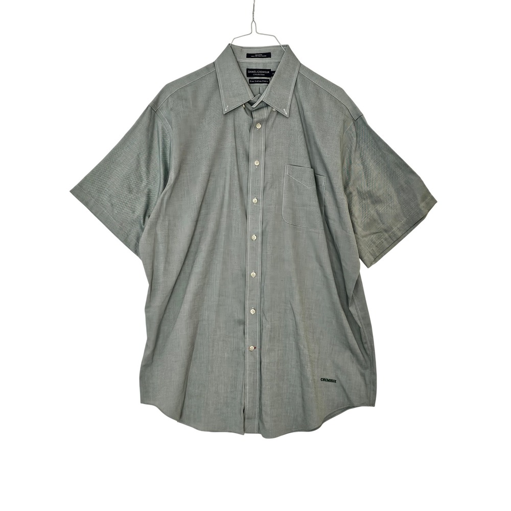 DANIEL CREMIEUX Mens XL Short Sleeve Button Down Shirt Fine Italian Fabric Gray